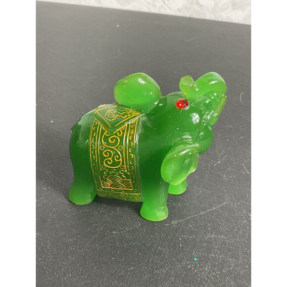 Green Resin Elephant Figurine With Gold Detailing - Picture 3 of 7